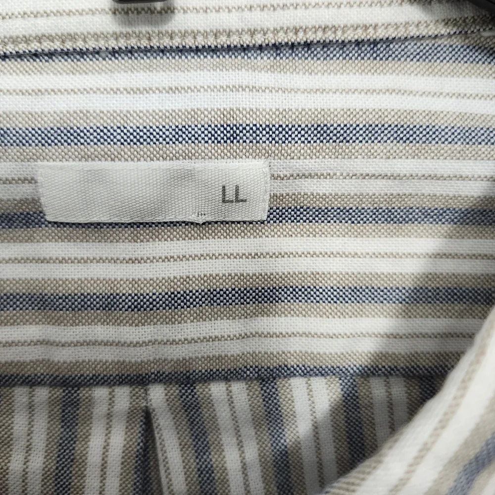 Organic cotton men's button-down shirt large long stripped cream and blue - Picture 4 of 9